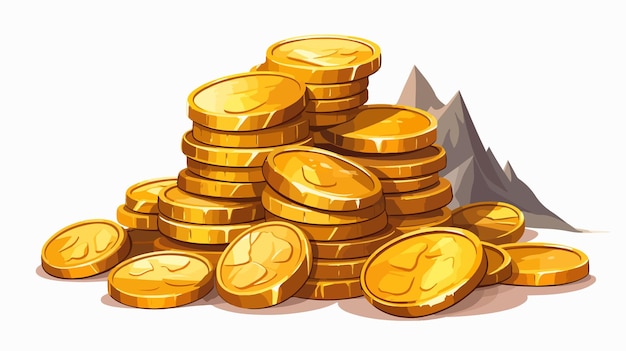 Vector mountain gold coins cartoon icon bunches of gold coins