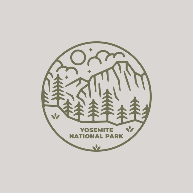 Mountain hill in line style Yosemite National Park in line style monoline linear