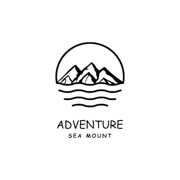 Mountain Hill Peak Sea and Sun Hipster Adventure Traveling Logo Design Vector Inspiration