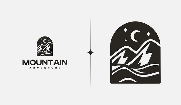 Mountain Hill Top Sun Rays monoline Universal creative premium symbol Vector sign icon logo template Vector illustration