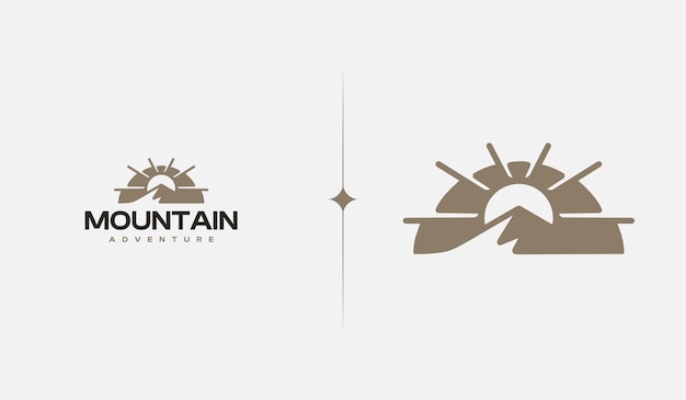 Mountain Hill Top Sun Rays monoline Universal creative premium symbol Vector sign icon logo template Vector illustration