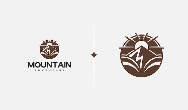 Mountain Hill Top Sun Rays monoline Universal creative premium symbol Vector sign icon logo template Vector illustration