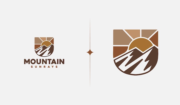 Mountain Hill Top Sun Rays monoline Universal creative premium symbol Vector sign icon logo template Vector illustration