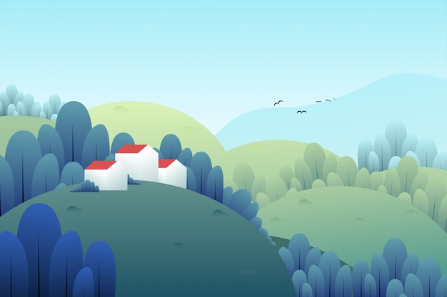 Mountain and house landscape illustration