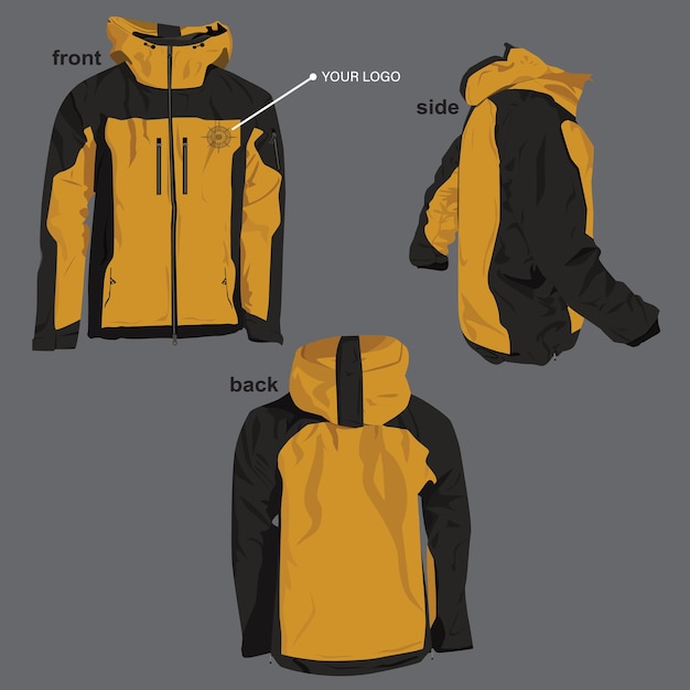 Mountain Jacket Mockup Design Vector front side and back view Vector illustration