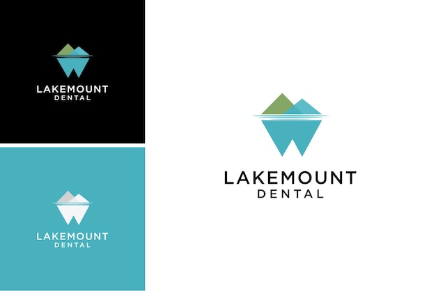 mountain lake dental logo design with river water vector