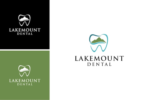 mountain lake dental logo design with river water vector