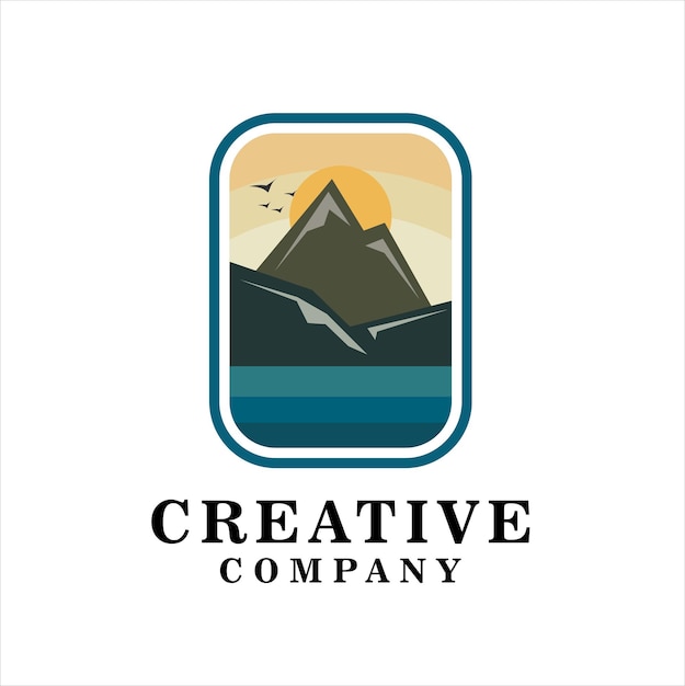 Mountain Lake Logo Badge Mountain nature landscape logo and symbols icons template design Vector