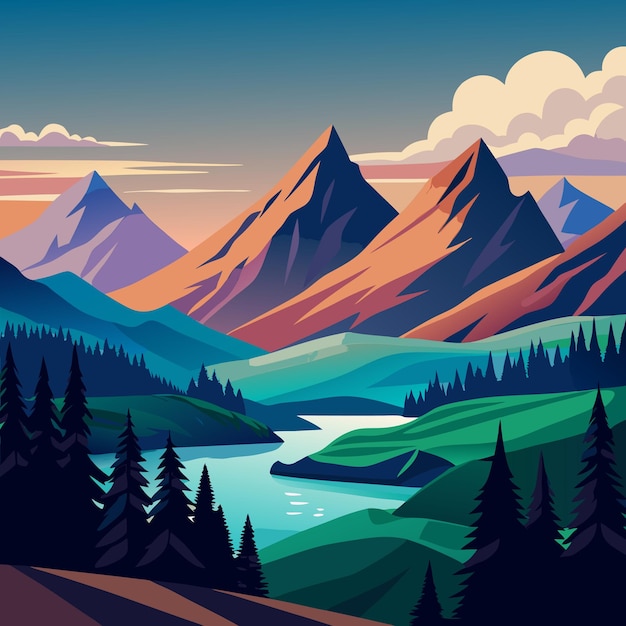 Vector mountain landscape art graphics illustration