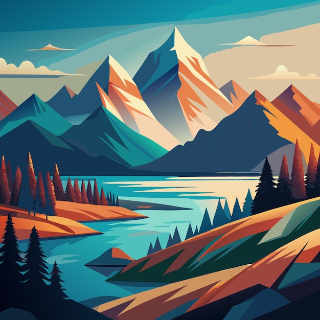 Vector mountain landscape art graphics illustration