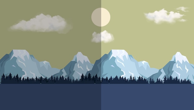 Mountain landscape day and night vector design suitable for wallpaper banner background etc