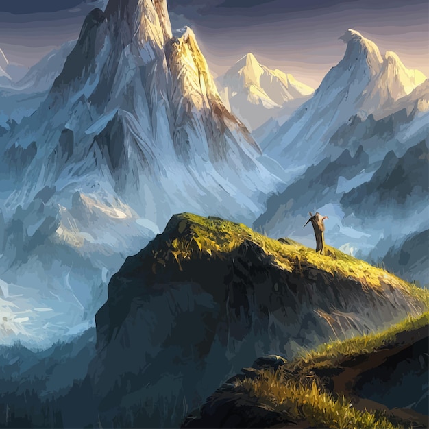 Vector mountain landscape mountain landscape vector illustration abstract background fantasy theme morning