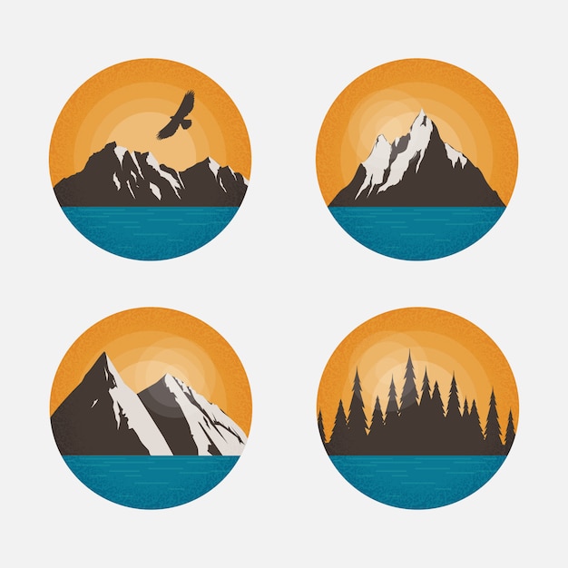 Mountain landscape. Round shape design elements for logo, emblems or badge