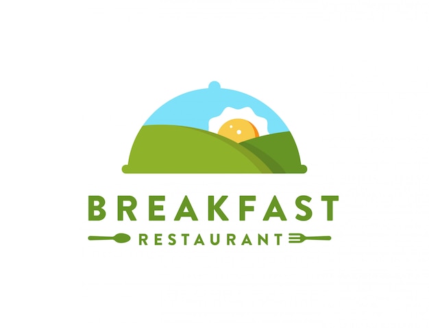 Mountain landscape and sun omelette, breaksfast restaurant logo