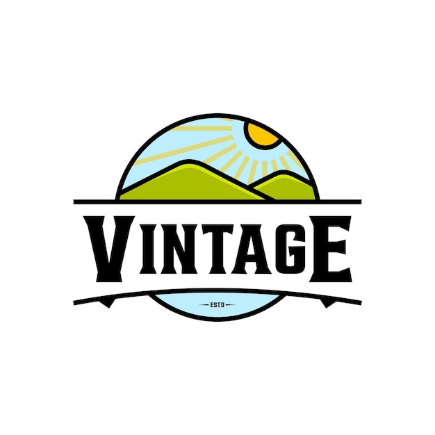 Mountain landscape vintage logo design beautiful mountains flat and vintage style logo design