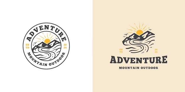 mountain landscape with rocks at sunrise Sea and Sun for Hipster Adventure Traveling logo can be used biker cross