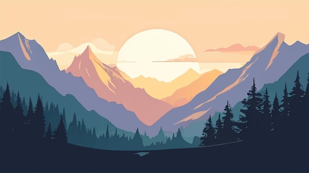 Vector mountain landscape with sunset panorama of a mountain landscape sunset in the mountains