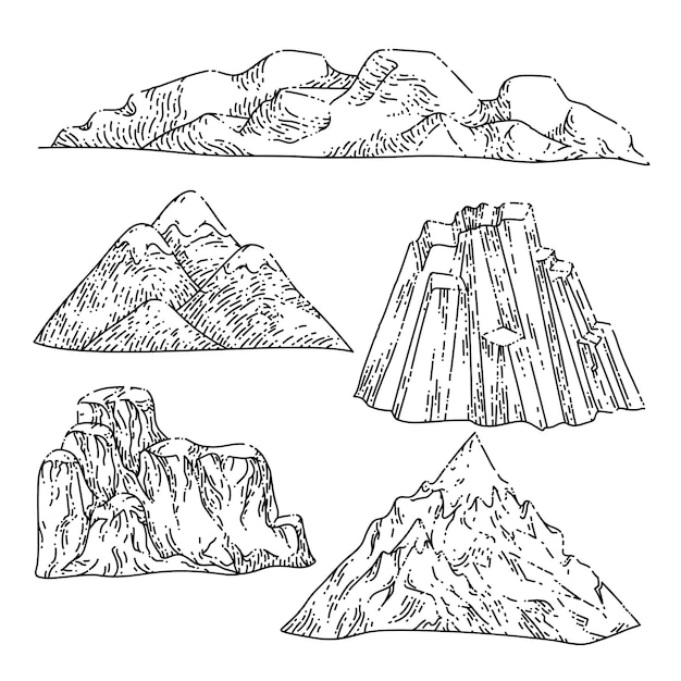 Mountain landskape set sketch hand drawn vector