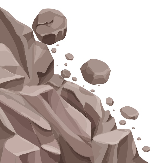 Mountain landslide with falling rocks stones in cartoon flat style