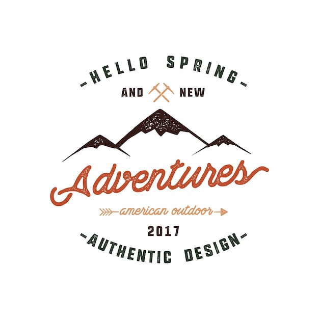 Mountain logo design with quote - Hello spring and new adventures. 