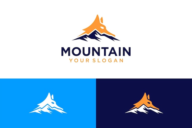 mountain logo design with wolf and landscape