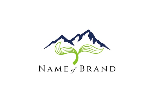 Mountain logo with a combination of leaves gives a natural impression