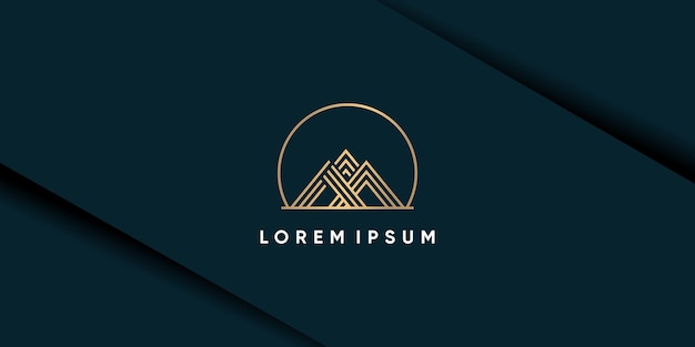 Mountain logo with initial M gold gradient design icon vector illustration