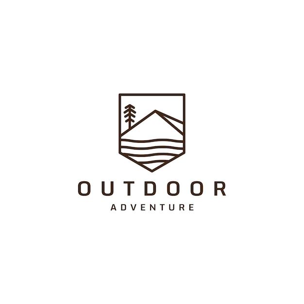 Mountain Logo With Line Style Peak Hiking Adventure Vector Illustration