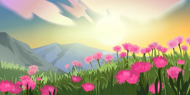 Mountain meadow at sunrise landscape