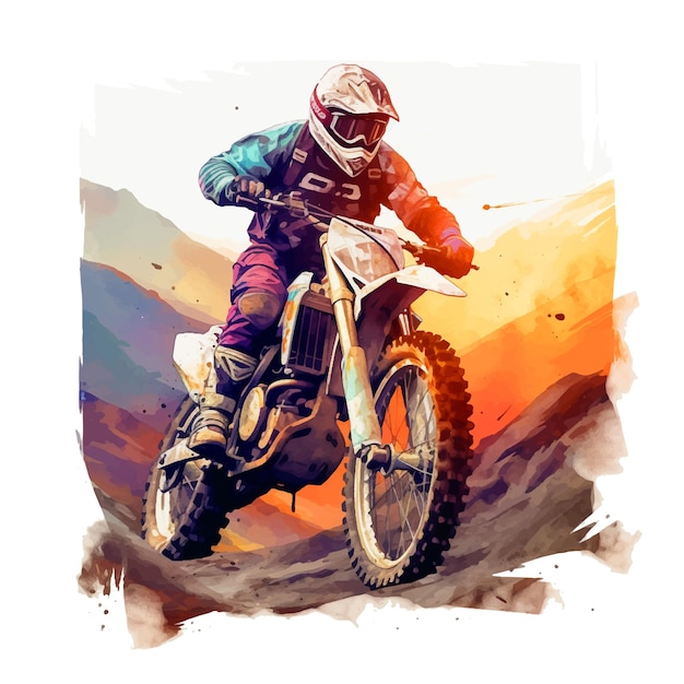 Mountain motorbike sport watercolor paint ilustration