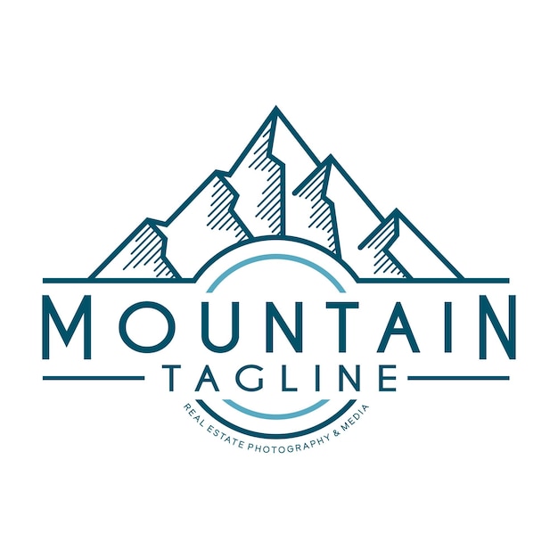 Mountain and nature line art vector logo. for nature, adventure, hiking and camping lovers