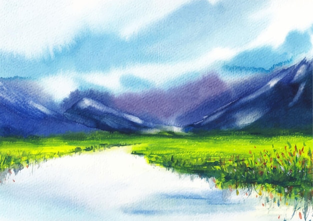 Mountain nature watercolor background art