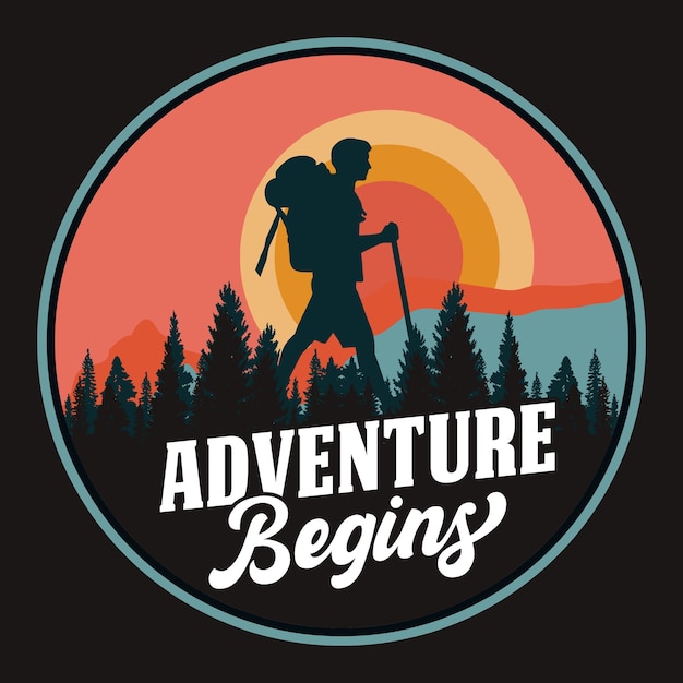 Mountain Outdoor Adventure Label Vector Illustration Retro Vintage Badge Sticker And T-shirt De