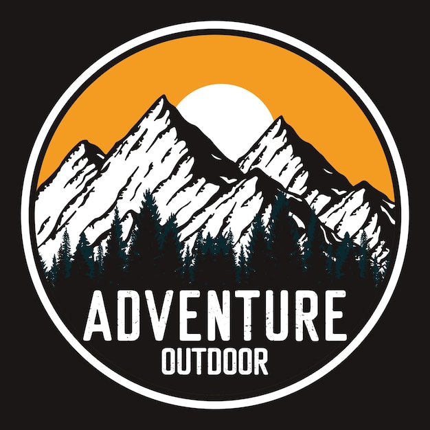 Mountain Outdoor Adventure Label Vector Illustration Retro Vintage Badge Sticker And T-shirt Design