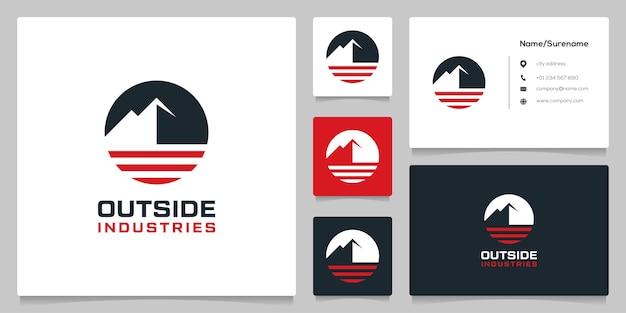 Mountain Outdoor Circle Style Landscape Logo Design with Business Card