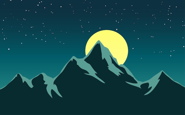 Mountain peak on beautiful starry night with full moon