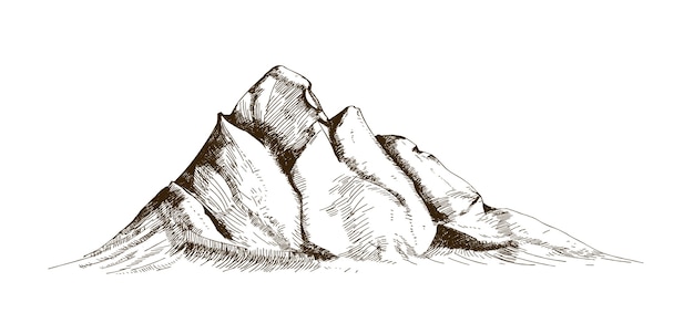 Mountain peak, top or summit hand drawn with contour lines on white