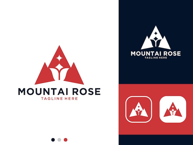 Mountain peak with rose logo design