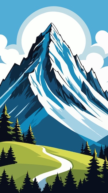 a mountain peak with snow on it cartoon drawing artwork vector