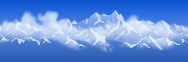 Mountain peaks in the clouds panoramic view