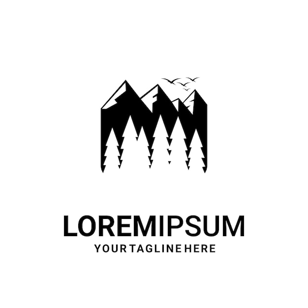 mountain and pine forest logo vector design