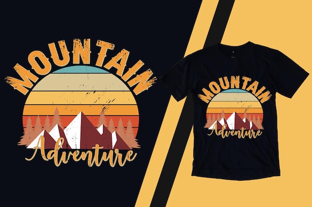 Mountain pine tree adventure sunset vintage tshirt design