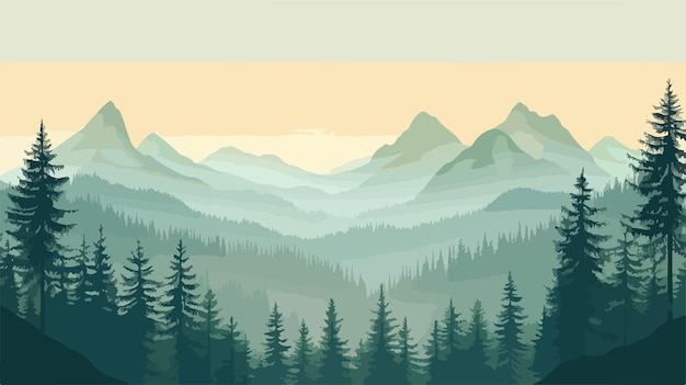 Vector mountain range in the morning