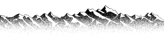 Mountain range panoramic view pencil drawing