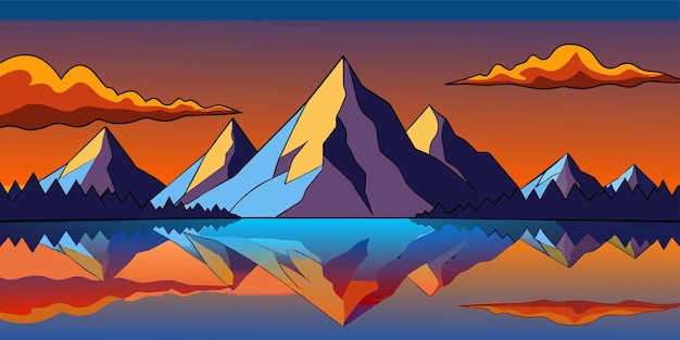 Vector mountain range reflects and tranquil sunset paints nature beauty on mountainous wilderness