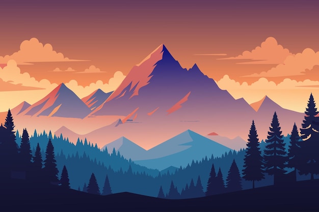 A mountain range with a blue sky and a few trees