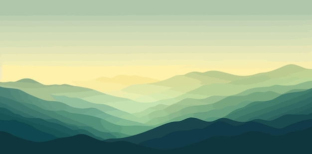 Vector mountain range with green and blue mountains