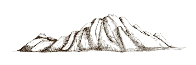 Mountain ridge or range hand drawn with contour lines on white