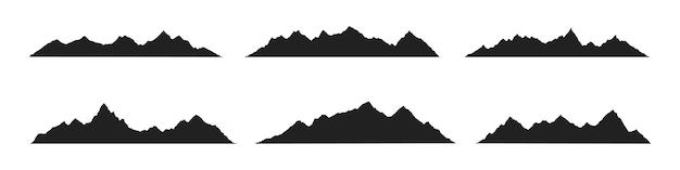 Mountain ridges peak silhouettes flat style design vector illustration set