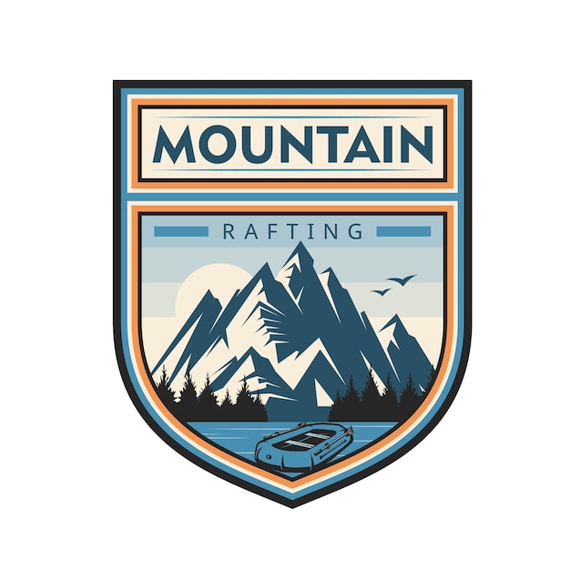 Mountain river rafting vector icon or badge